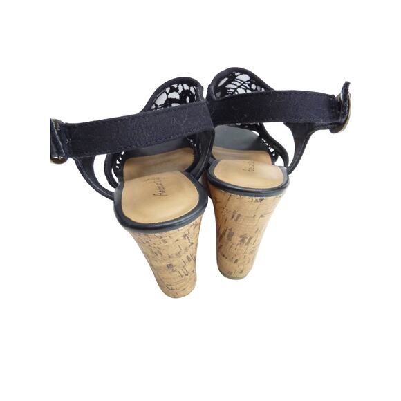 American Eagle Black Lace Sling Back Cork Wedge Sandal - Size 9, Women's Shoes - Picture 3 of 5